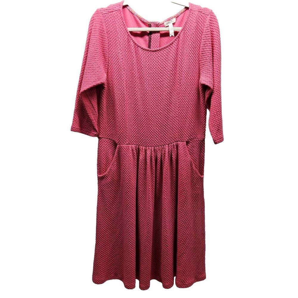 MATILDA JANE Womens Pink Textured 3/4 Sleeve Pocket Forever Virginia Dress Large